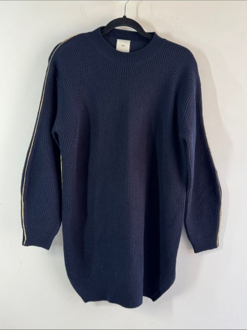 KUHO 100% Wool Navy Rib Knit Sweater Tunic Small Quiet Luxury Minimalist Chic - Picture 2 of 15
